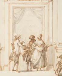 Piirustus, Pohjoisen portaalin suunnitelma, Suuri galleria, Villa Albani, Rooma, Italia, 1755-56.
