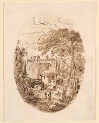 Piirustus, Maisema ratsastajan ja sillan kanssa, 1750-1786