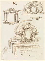 Piirustus, luonnoksia kehyksiä varten Pietarinkirkon sakastiin, 1740-58.