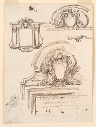 Piirustus, luonnoksia kehyksiä varten Pietarinkirkon sakastiin, 1740-58.
