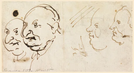 Piirustus, luonnoksia neljän pään karikatyyri, 1725-75