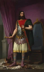 Muotokuva Espanjan wisigoottien kuninkaan Egican (tai Egicca, Egiza, Ergica) (687-702) (wisigoottilainen kuningas Egica) maalaus Carlos Maria Esquivel y Rivas (1830-1867) 1853 Palace of Courts Madrid