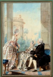 Monsieur ja Madame de Saint Vast ja Mademoiselle de Beauregard akvarelli Louis Carrogis dit Carmontelle