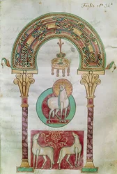Ms CCII fol.35r Agnus Dei, Isidore Sevillalaisen kuva Jumalan Karitsasta Etymologiaesta