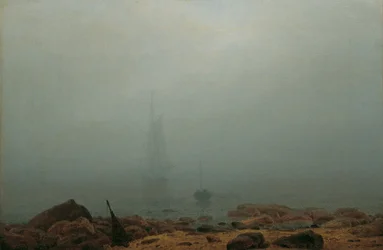 Saksa: Meeresstrand im Nebel Merenranta sumussa