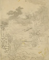 Stream with a Bridge, n. 1799 (kynä, kynä ja muste paperille)