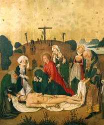 Kristuksen laskeuma, yksityiskohta Colmarin Pyhän Martinin kirkon alttaritaulusta, noin 1462-1465, kirjoittanut Caspar Isenmann (noin 1430-1484)