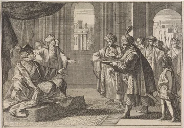 Keisari Chongzhenin pääministeri Guei-tschunille tuodaan silkkiköysi hirttääkseen itsensä, 1643