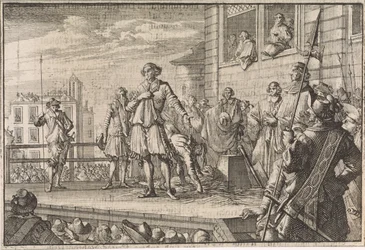 Thomas Wentworth, Earl of Strafford puhuttelee ihmisiä rakennustelineestä, 1641