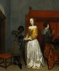 Nainen pesemässä käsiään, 1657 (paneeli)