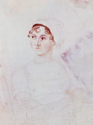 Jane Austenin muotokuva, n. 1810 (kynä ja akvarelli paperille)