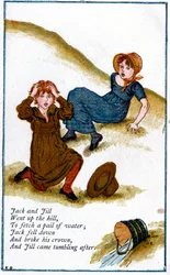 Kuvitus "Jack ja Jill meni ylös mäkeä", Kate Greenaway 1846-1901