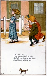 Kuvitus "Kerro, että kielesi leikataan", Kate Greenaway 1846-1901