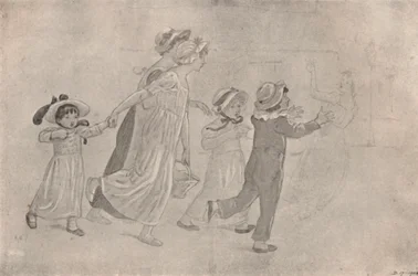 "Vesiväripiirustus väripuupalikkaprintille", 1880-1890, 1923