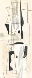 Sävellys, n.1950 (hiili  akvarelli paperille).