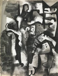 Figuurisommitelma, noin 1951 (tussi ja pesu paperille).