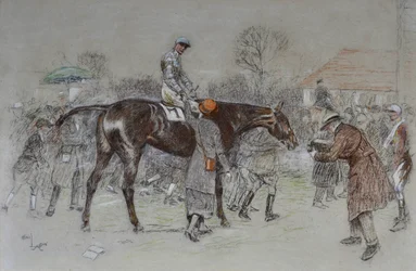 Johda voittajaa vedonvälittäjien kannustaessa, n. 1920-25 (pastelli)