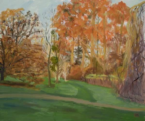 Marraskuun aurinko punapuumetsissä (öljy kankaalle)