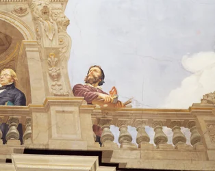 Yksityiskohta Italian allegoriasta, Cesare Marianin (1826-1901) fresko, katto, Hall of the Majority, Palazzo delle Finanze (rahoituspalatsi), Rooma. Italia