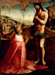 Kristus kärsivä ja kardinaali Oliviero Carafa rukouksessa, kirjoittanut Cesare da Sesto (1477-1523)
