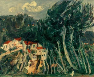 Ch. Soutine, Dorf linkit, Bäume rechts