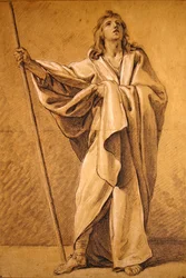 Saint Rochin tutkimus (mustavalkoisia liituja paperilla)