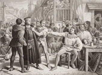 Lordi Saye ja Sele Jack Caden eteen 4. heinäkuuta 1450, Englannin ja Skotlannin historian kuvituksia, osa I (kaiverrus).