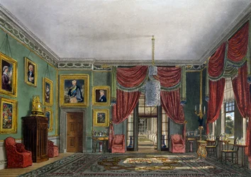 Vihreä paviljonki, Kaiverrus Daniel Havell (1785-1826), Perustuu Charles Wildin (1781-1835) suunnitteluun, Kuninkaallisten asuntojen historiasta