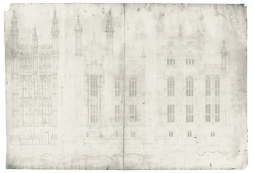 Piirustus parlamenttitalolle, n. 1836-1840 (kynä ja muste paperille)