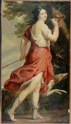 Mme. de Montespan, maitresse de Louis XIV, en Diane - Ludvig XIV:n rakastajatar jumalattarena Diana ... (maalaus kankaalle)