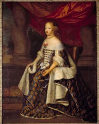 Itävallan Marie Theresen (1638-1683), Ranskan kuningattaren muotokuva Charles Beaubrunin ateljeen maalaus (1604-1692) 1600-luvun su. 1,8 x 1,4 m