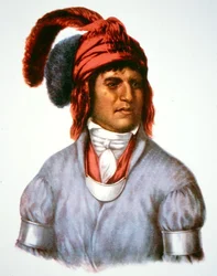 Ledagie, Creek-kansan päällikkö, maalauksesta vuodelta 1825 (värilitografia).
