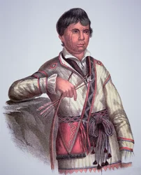 Mistippee, Creek Peoplen päällikön Yholo-Miccon poika, vuoden 1826 maalauksesta (väri litho)