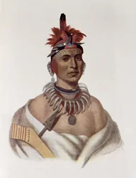 Chon-Ca-Pe tai "Big Kansas", Oto-päällikkö, kuvitus teoksesta "The Indian Tribes of North America, Vol.1", kirjoittaneet Thomas L. McKenney ja James Hall, pub. John Grant