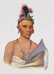 Keesheswa tai "aurinko", kettupäällikkö, n. 1837, kuvitus teoksesta "The Indian Tribes of North America, Vol.2", Thomas L. McKenney ja James Hall, pub. kirjoittanut John Grant