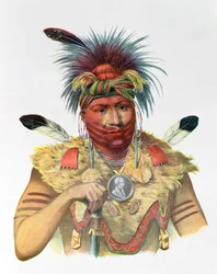 Ne-Sou-A-Quoit, Fox-intiaanien päällikkö, kuvitus Thomas L. McKenneyn ja James Hallin teoksesta "The Indian Tribes of North America", julkaissut John Grant