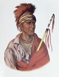 Notchimine or No Heart, Iowan päällikkö, 1837, kuvitus teoksesta "The Indian Tribes of North America, Vol.2", kirjoittaneet THomas L. McKenney ja James Hall, pub. kirjoittanut John Grant