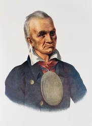 Red Jacket, senecojen sotapäällikkö, 1828, kuvitus teoksesta "The Indian Tribes of North America, Vol.1", kirjoittaneet Thomas L. McKenney ja James Hall, julkaissut John Grant