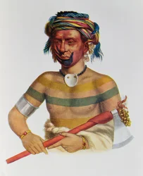 Shau-Hau-Napo-Tinia, Iowan päällikkö, 1837, kuvitus teoksesta "The Indian Tribes of North America, Vol.1", kirjoittaneet Thomas L. McKenney ja James Hall, pub. kirjoittanut John Grant