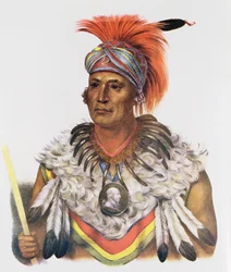 Wapella eli Fox-intiaanien ruhtinaallinen päällikkö, 1837, kuvitus Thomas L. McKenneyn ja James Hallin teoksesta "The Indian Tribes of North America, Vol. 2", julkaisija John Grant