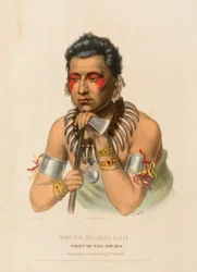 NUORI MA-HAS-KAH. IOWAYSin päällikkö, kirjasta History of the Indian Tribes of North America.