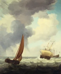 Hollantilaiset kauppalaivat ja rannikkokauppias Choppy Seasissa (öljy kankaalle)