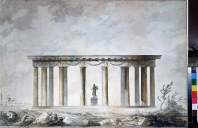 Luonnos puistopaviljongista Tsarskoje Selossa (Pietari) (Puistopaviljonki Tsarkoje Selossa). Charles Cameronin piirustus (noin 1730