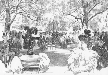 Sunnuntai-iltapäivä lähellä Stanhope Gatea, n. 1897 (litho)