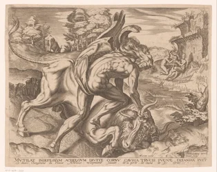 Hercules kesyttää kreetalaisen härän Herculesin työt Frans Florisin jälkeen (sarjan nimi)
