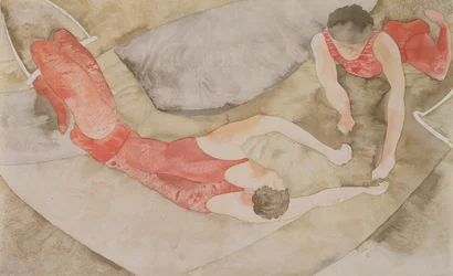 Two Trapeze Performers Red, 1916 (wc paperilla)