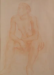 Istuva alaston (punainen liitu paperille)