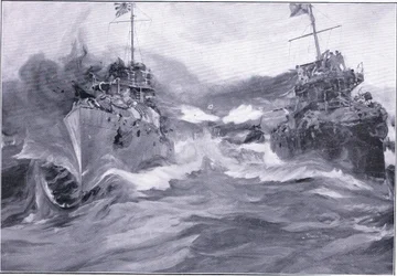 Taistelu hävittäjien välillä, kuvitus Cassells Historia of the Russian-Japanese War, Vol 1, n. 1900