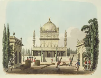 Hyder Alin ja Tippoo Sultanin hauta, levy 49 teoksesta "Oriental Drawings", kaiverrettu Thomas Medland (1755-1823) pub. 1806 (akvatintta)