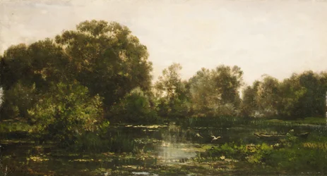 Jokimaisema haikaroiden kanssa, 1864.